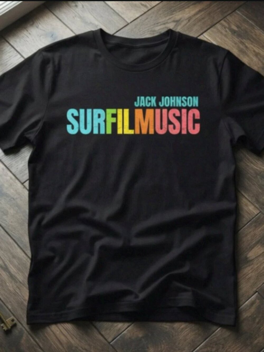 Jack Johnson Surfilmusic Graphic Vintage Style Black T-Shirt